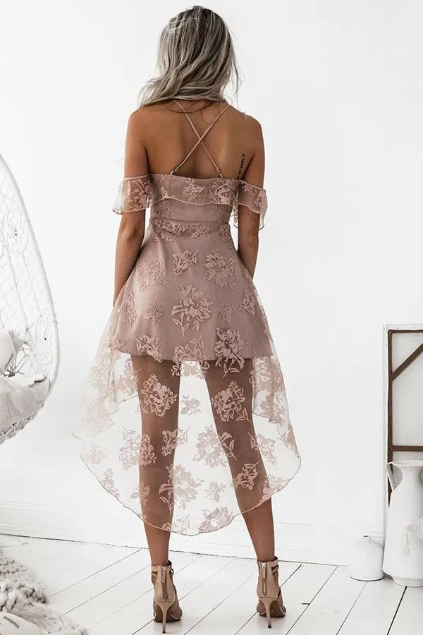 A-Line High Low Blush Sleeveless Lace Homecoming Dress PG192