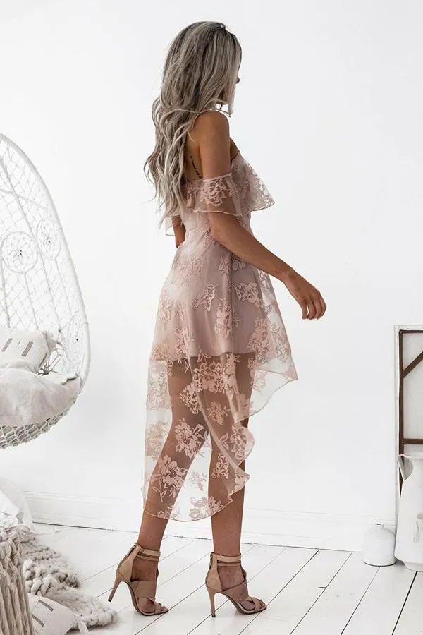 A-Line High Low Blush Sleeveless Lace Homecoming Dress PG192