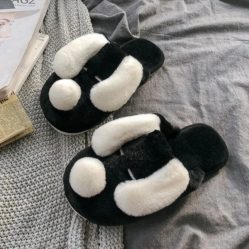 Advbridge Winter House Fur Slippers Warm Cotton Shoes Cute Lovely Cartoon Dog Indoor Bedroom Women Men Ladies Lovers Couple Furry Slippers