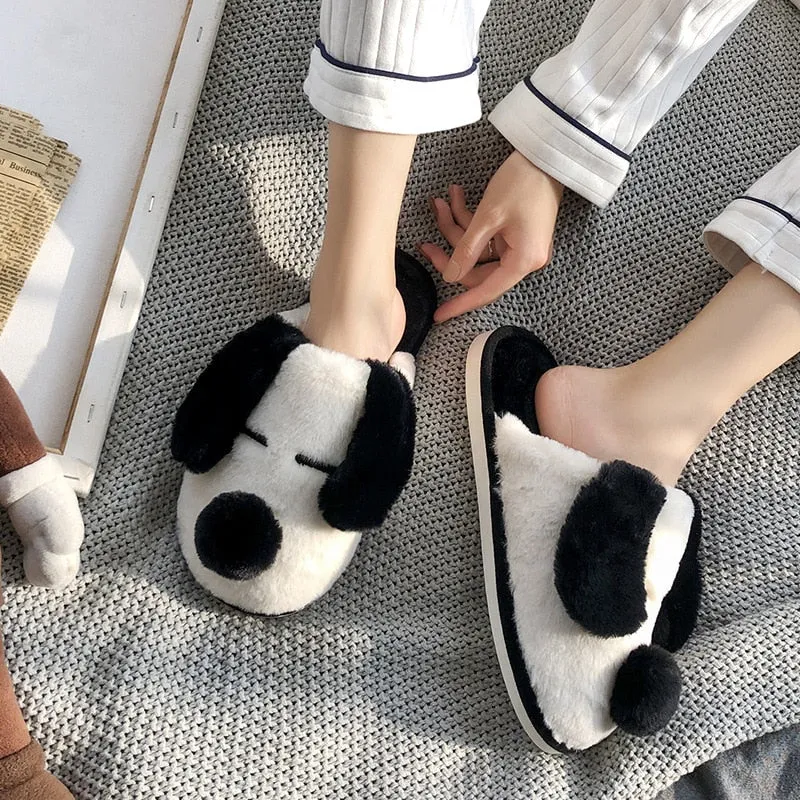 Advbridge Winter House Fur Slippers Warm Cotton Shoes Cute Lovely Cartoon Dog Indoor Bedroom Women Men Ladies Lovers Couple Furry Slippers