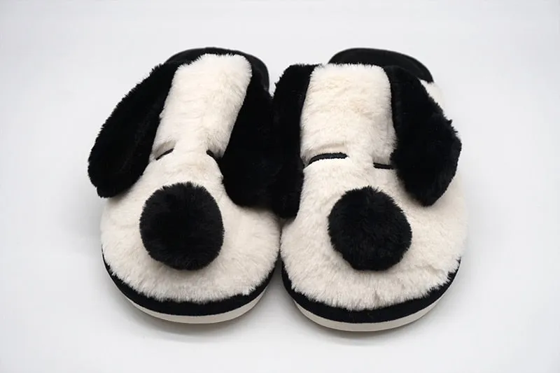 Advbridge Winter House Fur Slippers Warm Cotton Shoes Cute Lovely Cartoon Dog Indoor Bedroom Women Men Ladies Lovers Couple Furry Slippers