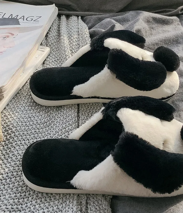 Advbridge Winter House Fur Slippers Warm Cotton Shoes Cute Lovely Cartoon Dog Indoor Bedroom Women Men Ladies Lovers Couple Furry Slippers