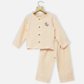 Beige Full Sleeves Muslin Cotton Night Suit