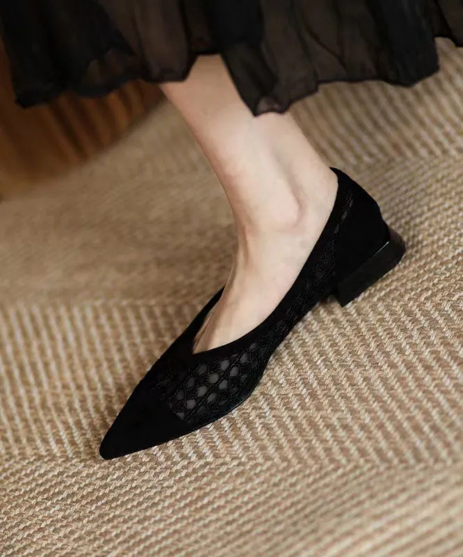 Black Hollow Out Breathable Tulle Women Splicing Flats QK045