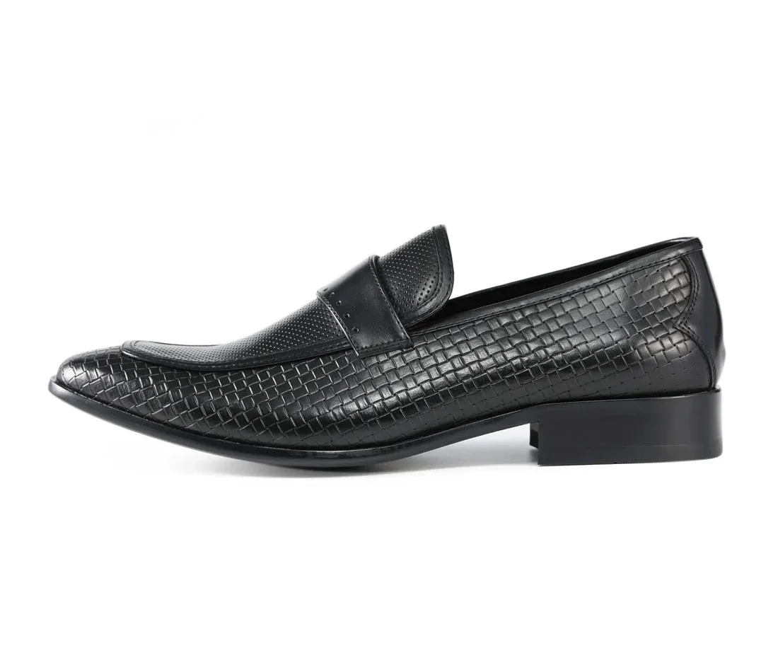 Black Men's fashion design Slip-On Dress Shoes Printed Leather Loafer Style-WREN