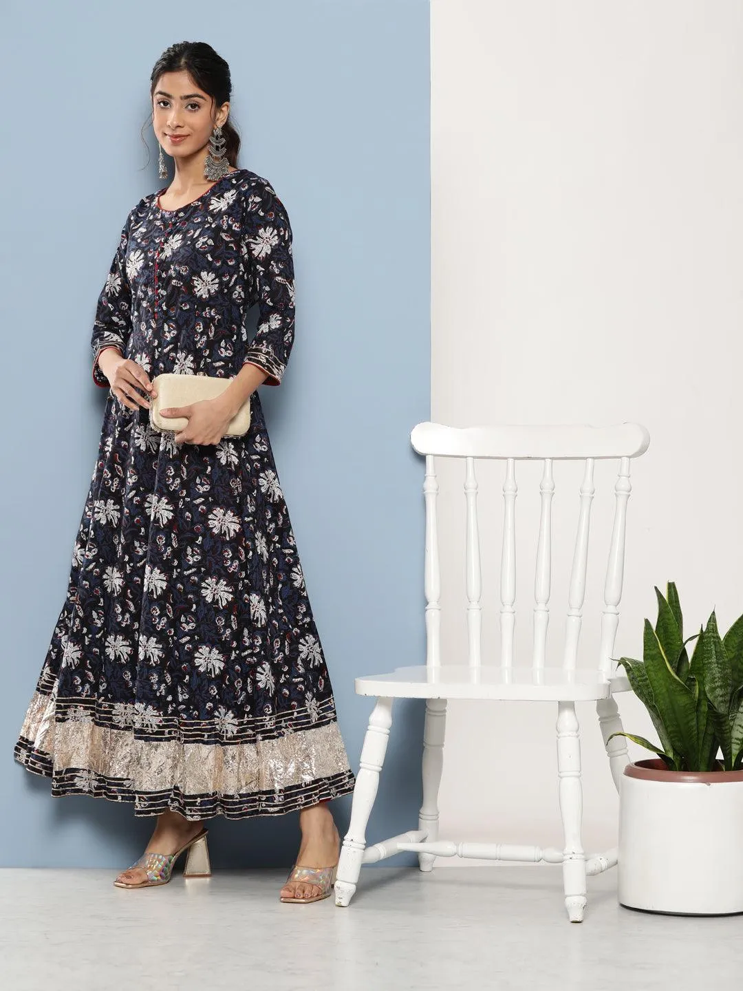 Blue Cotton Anarkali Kurta