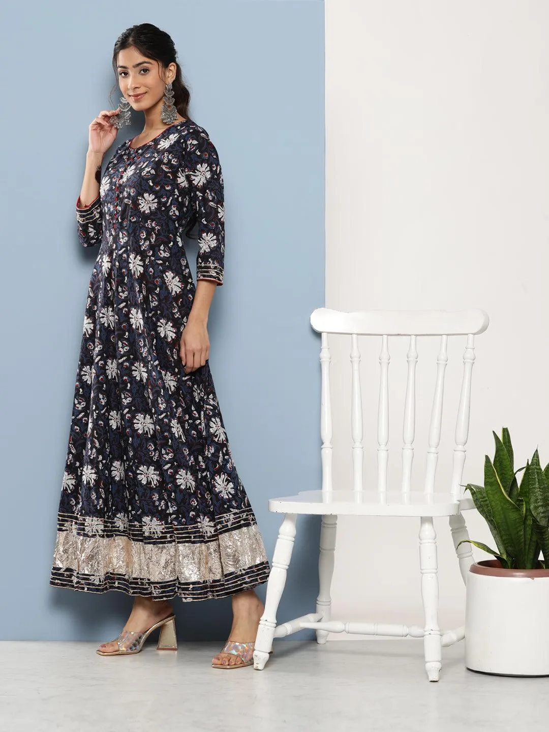 Blue Cotton Anarkali Kurta