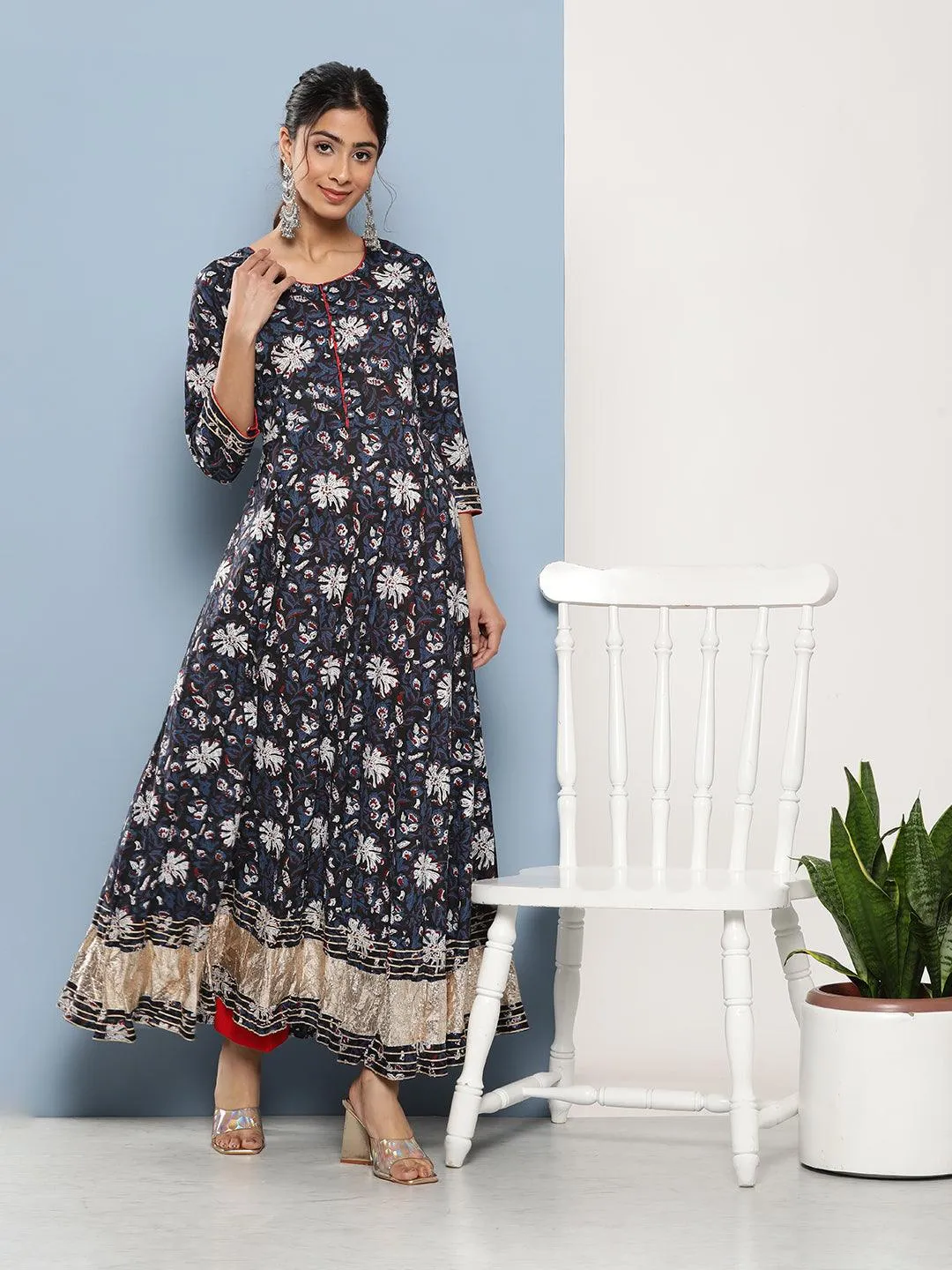 Blue Cotton Anarkali Kurta