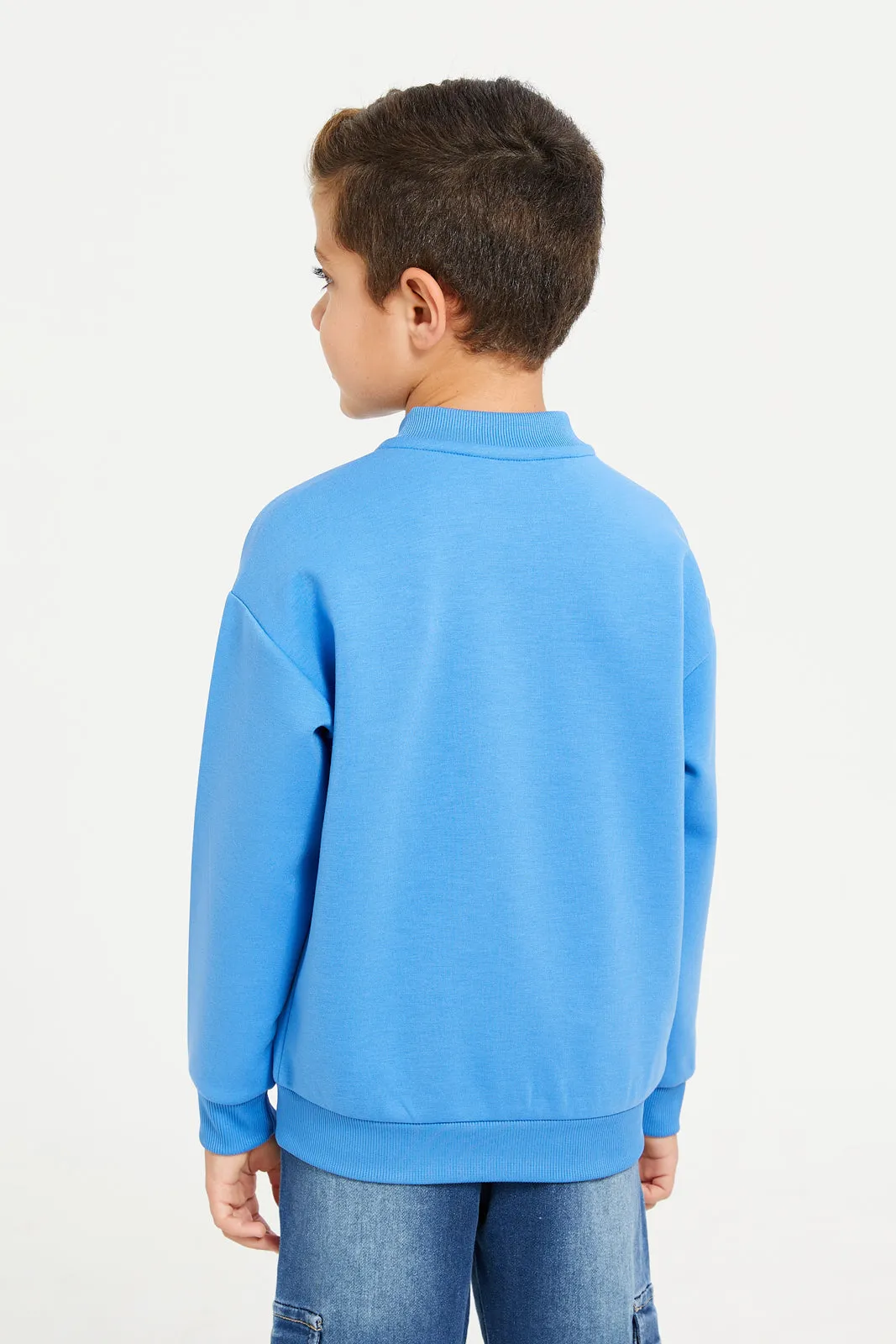 Boys Blue Baseball Collar Sweatshirt With Zipper