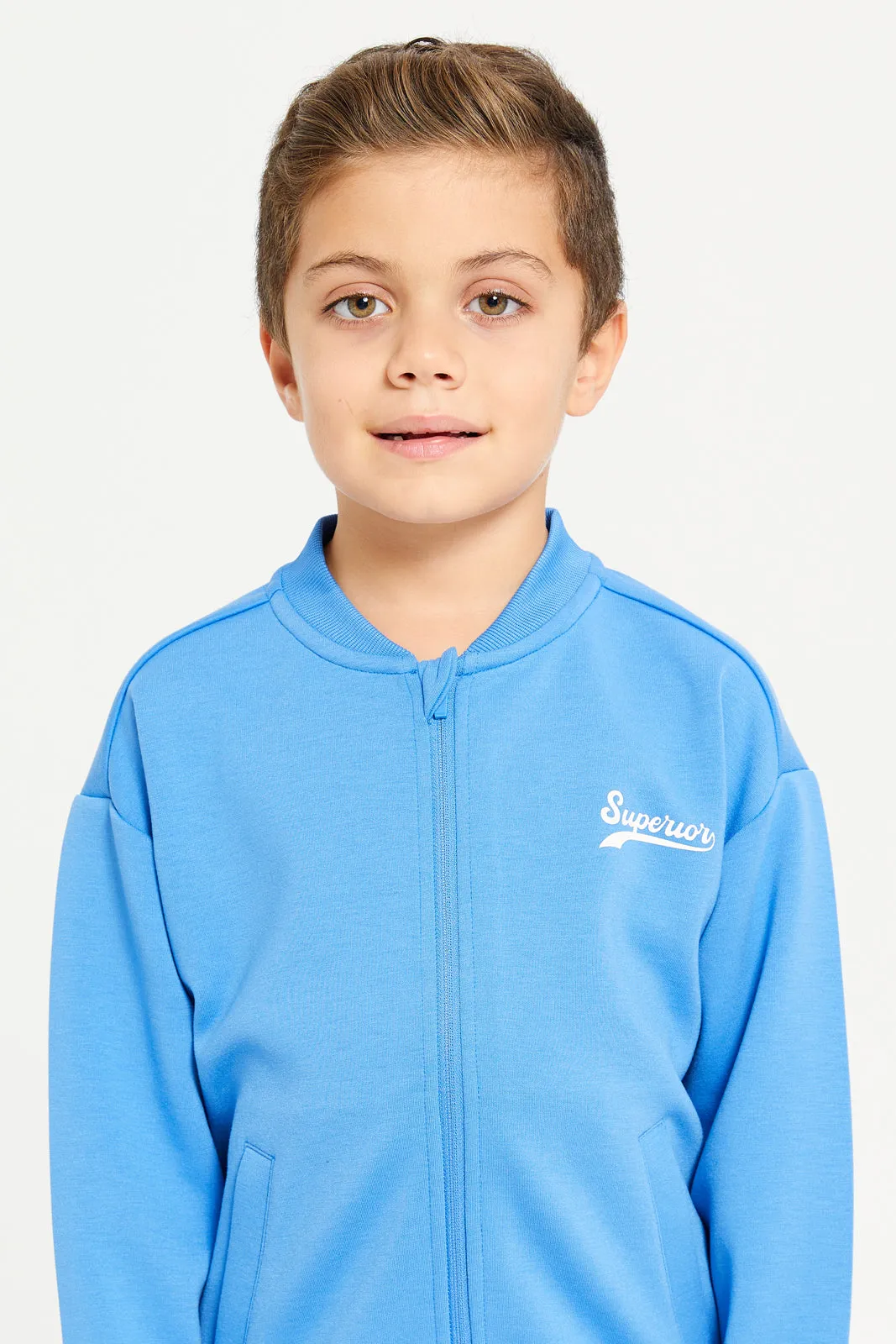 Boys Blue Baseball Collar Sweatshirt With Zipper