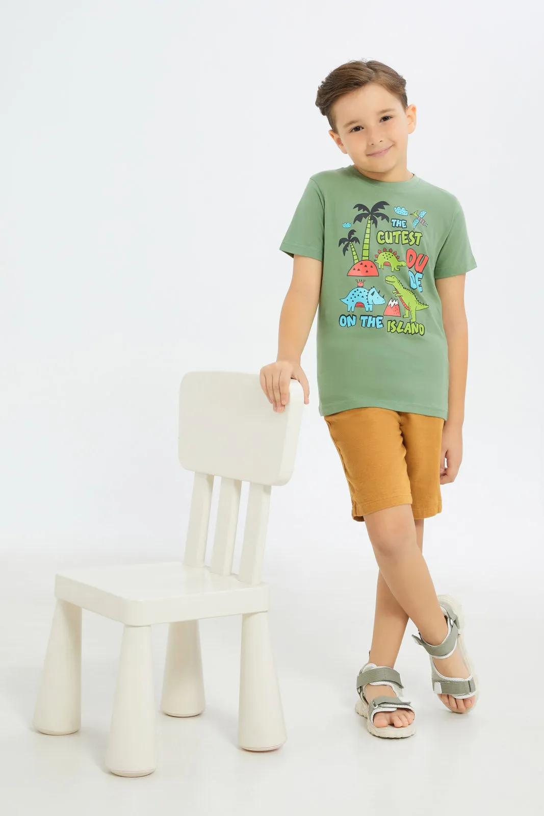 Boys Brown Cotton Pull-On Shorts