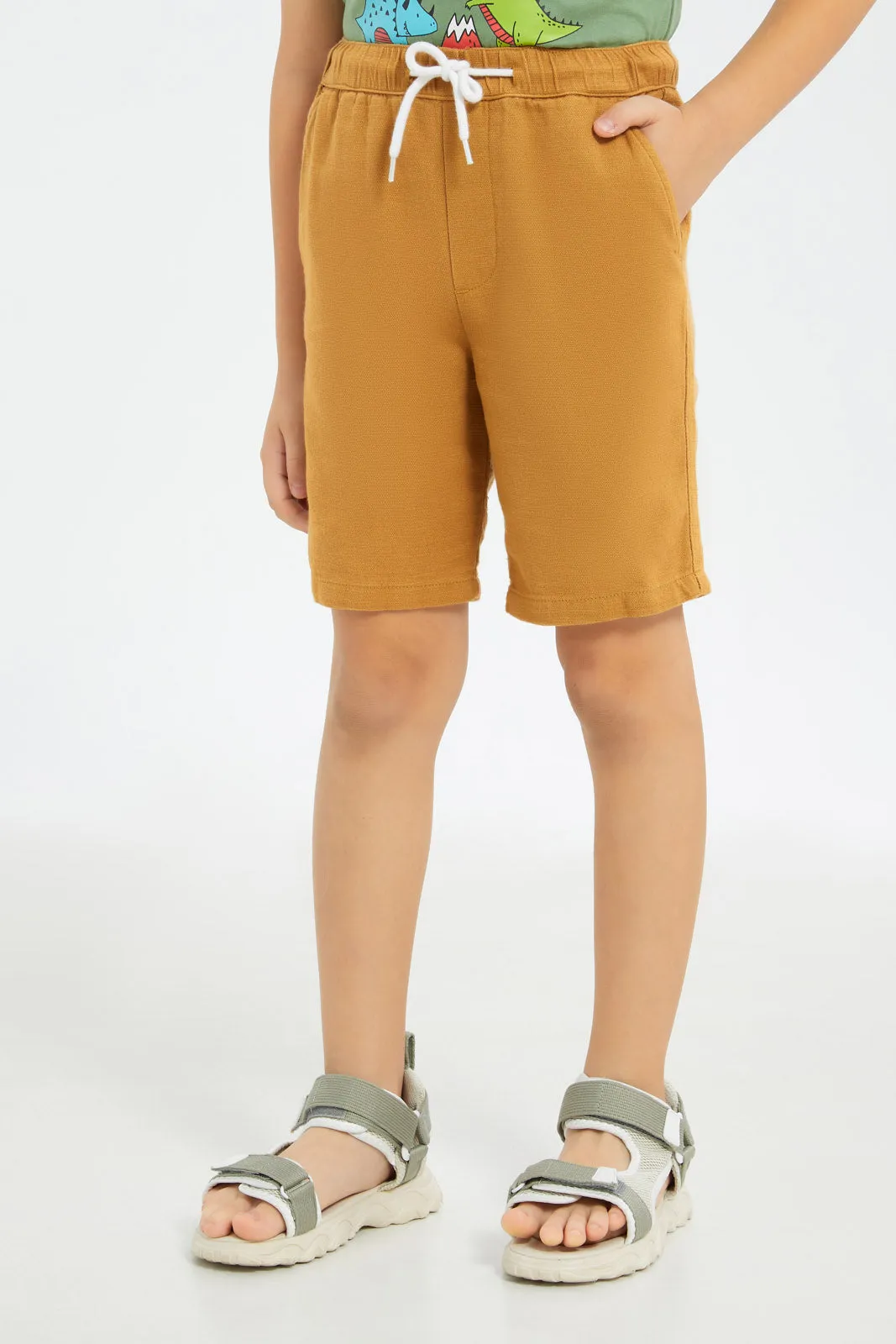 Boys Brown Cotton Pull-On Shorts