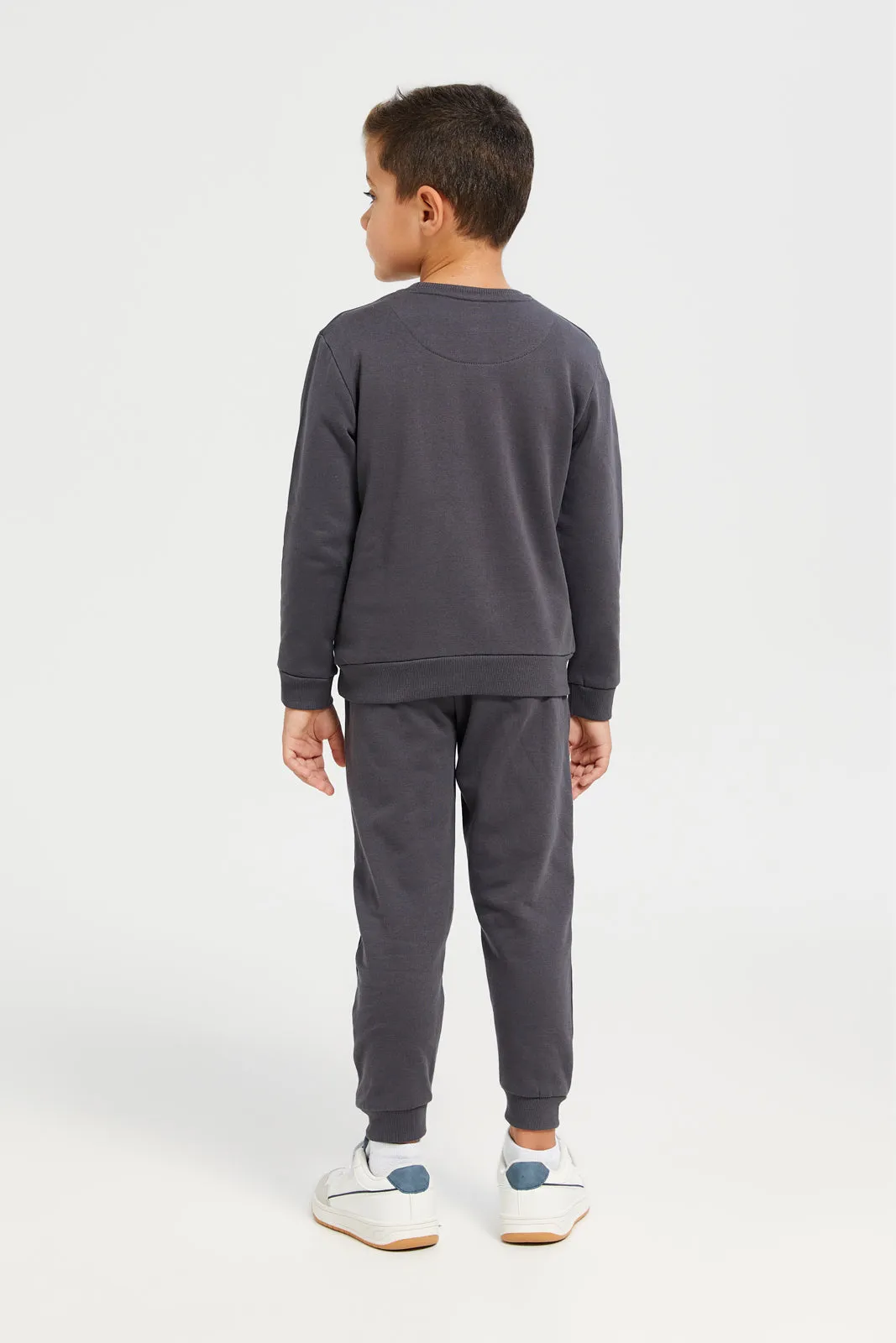 Boys Charcoal Crew Neck Basic Jog Set (2 Piece)