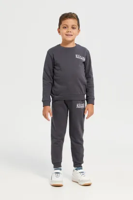 Boys Charcoal Crew Neck Basic Jog Set (2 Piece)