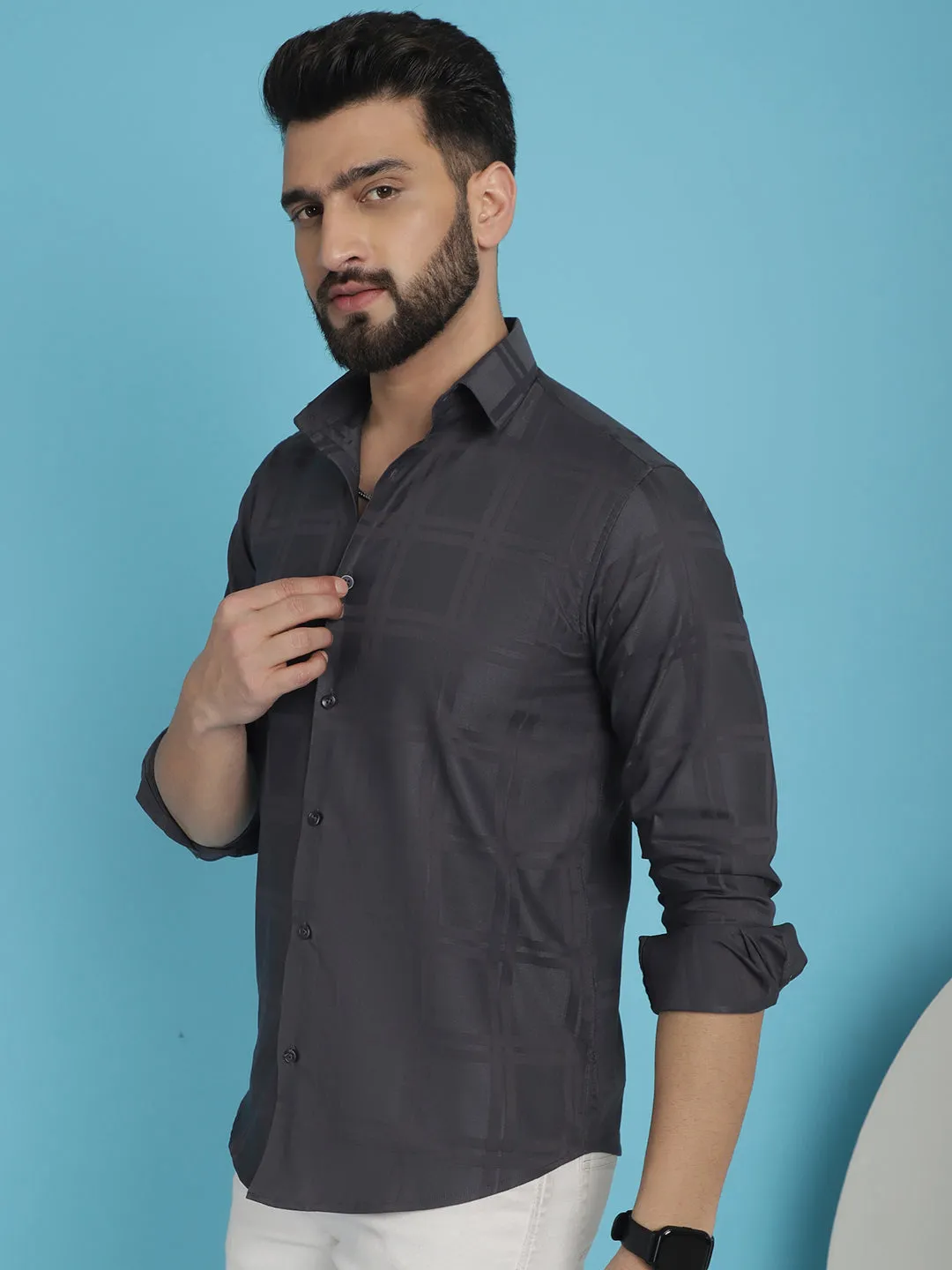 Charcoal Grey Checked Casual Shirt