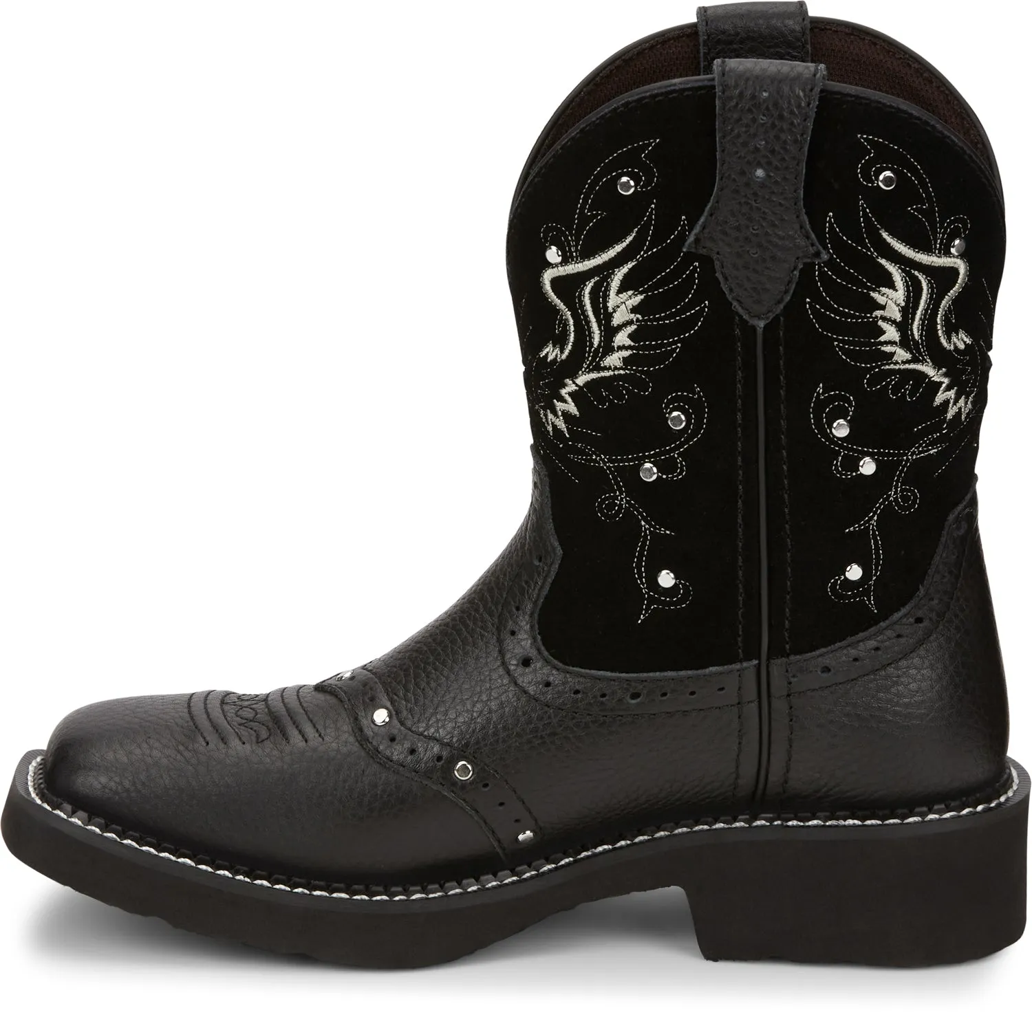 Justin 8in Womens Black Mandra Leather Cowboy Boots 9B