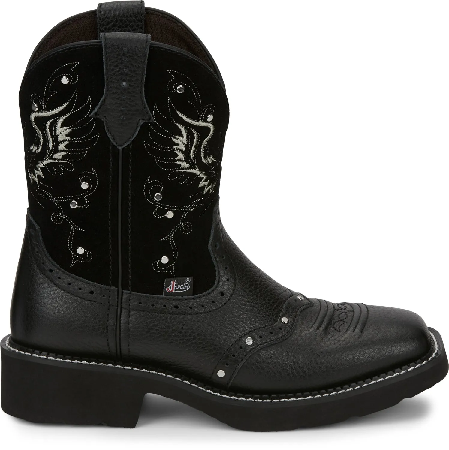 Justin 8in Womens Black Mandra Leather Cowboy Boots 9B