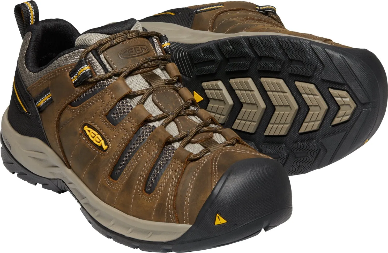 Keen Utility Mens Flint II Soft Toe Cascade Brown/Golden Rod Leather Work Shoes