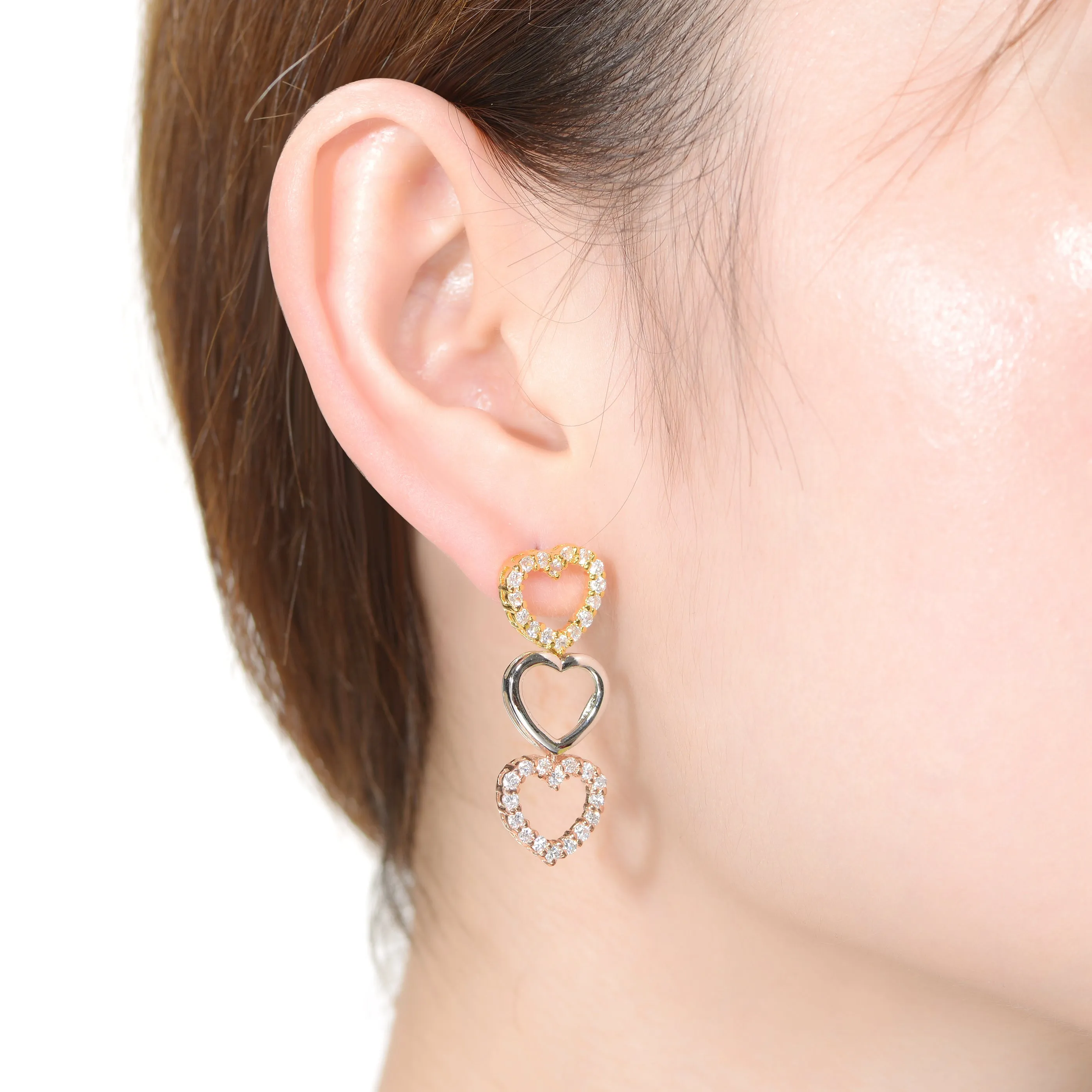 Monique Tri Color Heart Shape Drop Earrings