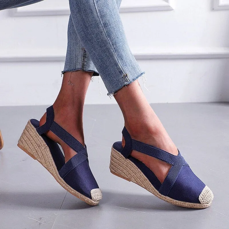 OCW Wedges Women Shoes Closed Toe Espadrille Platform Height Increase Sandals