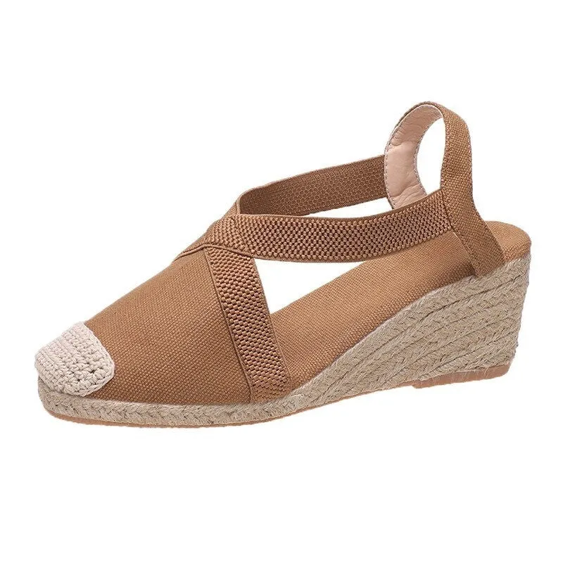 OCW Wedges Women Shoes Closed Toe Espadrille Platform Height Increase Sandals