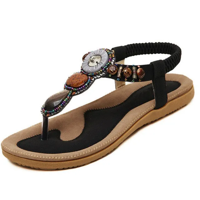 OCW Women Sandals Rhinestones Flat Cushiony Sole Anti-skid Bohemian Trendy