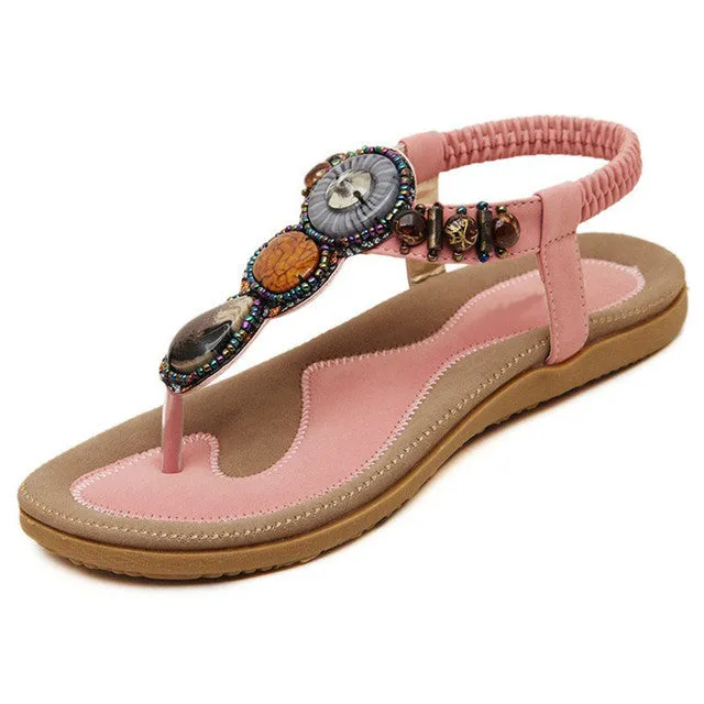 OCW Women Sandals Rhinestones Flat Cushiony Sole Anti-skid Bohemian Trendy