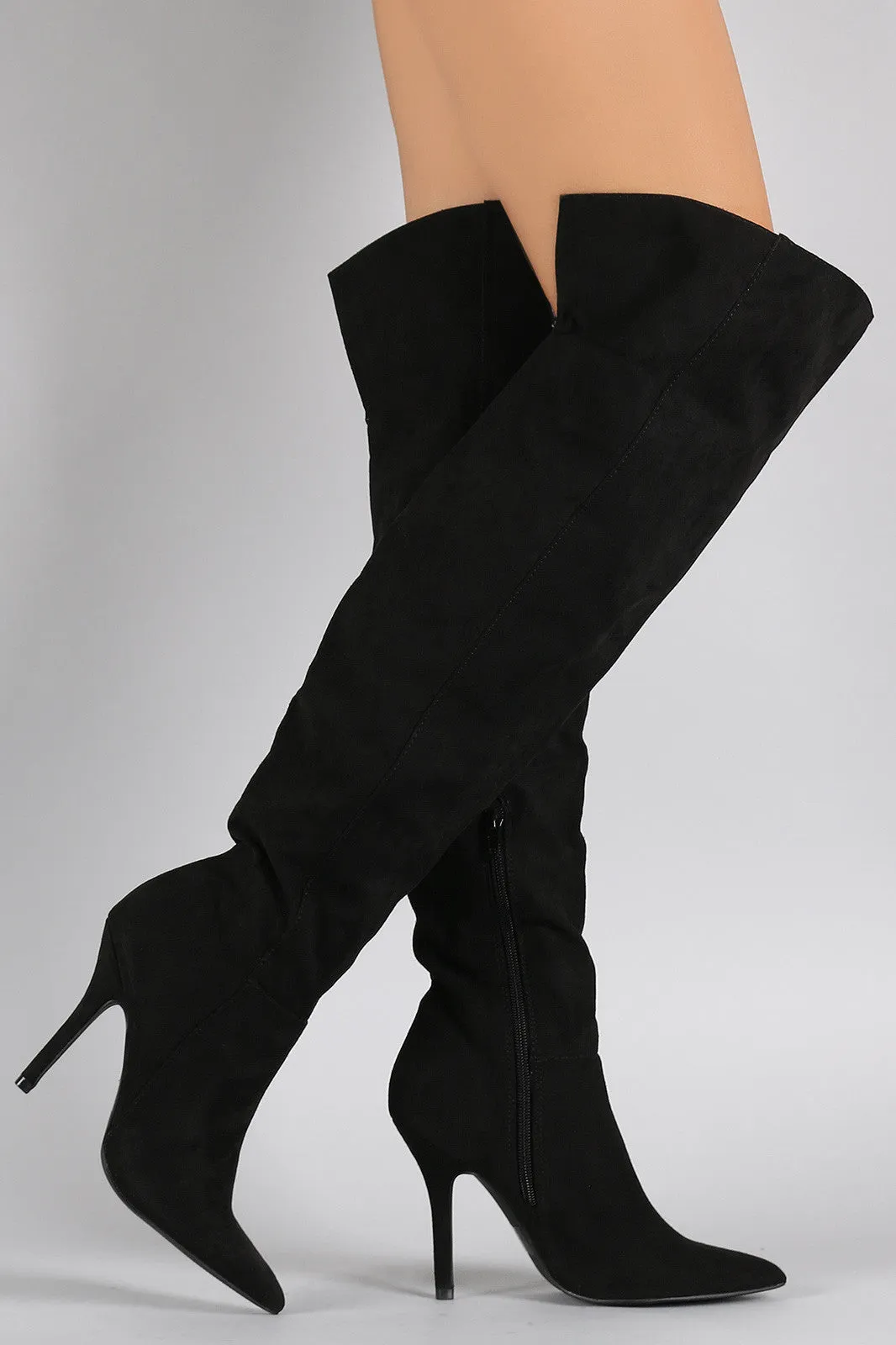 Qui - Pointy Toe Thigh High Stiletto Boots