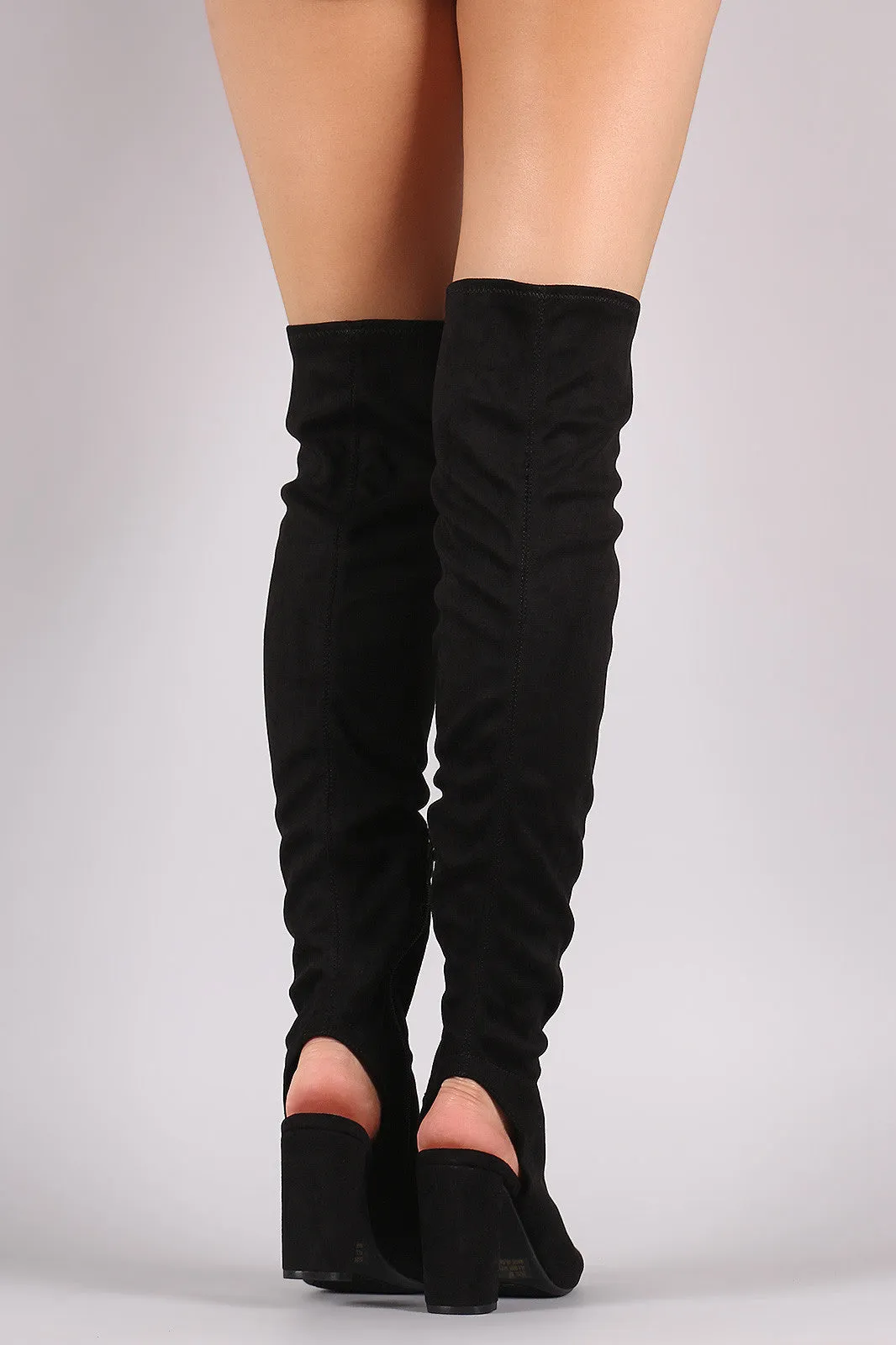 Qupid Stretchy Cutout Chunky Heeled Over-The-Knee Boots