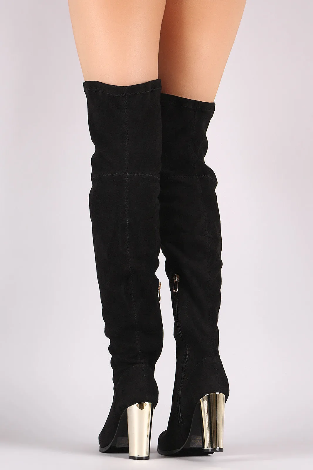 Qupid Suede Chunky Metallic Heeled Over-The-Knee Boots