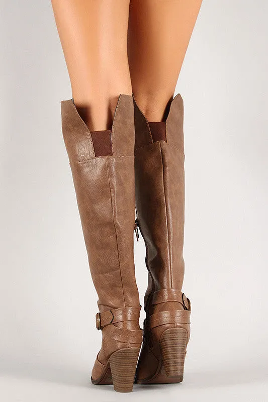 Ring Buckle Chunky Heel Knee High Boot