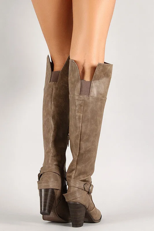 Ring Buckle Chunky Heel Knee High Boot