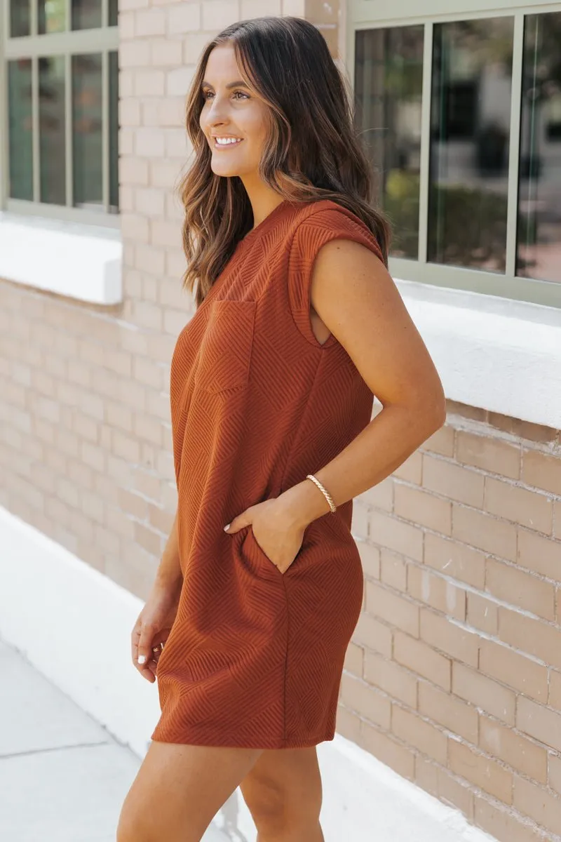 Rust Cap Sleeve Textured Mini Dress - FINAL SALE