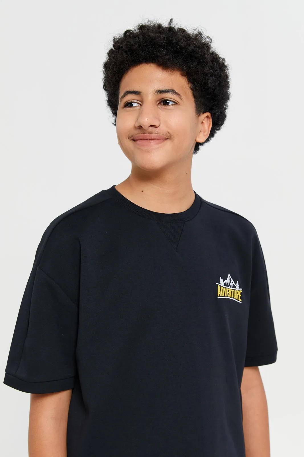 Senior Boys Black Embellished T-Shirt