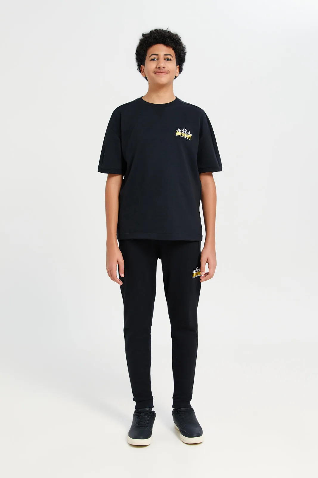 Senior Boys Black Embellished T-Shirt