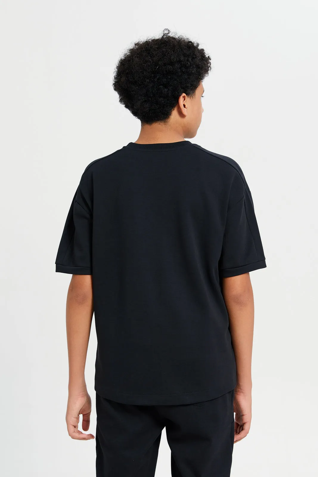 Senior Boys Black Embellished T-Shirt