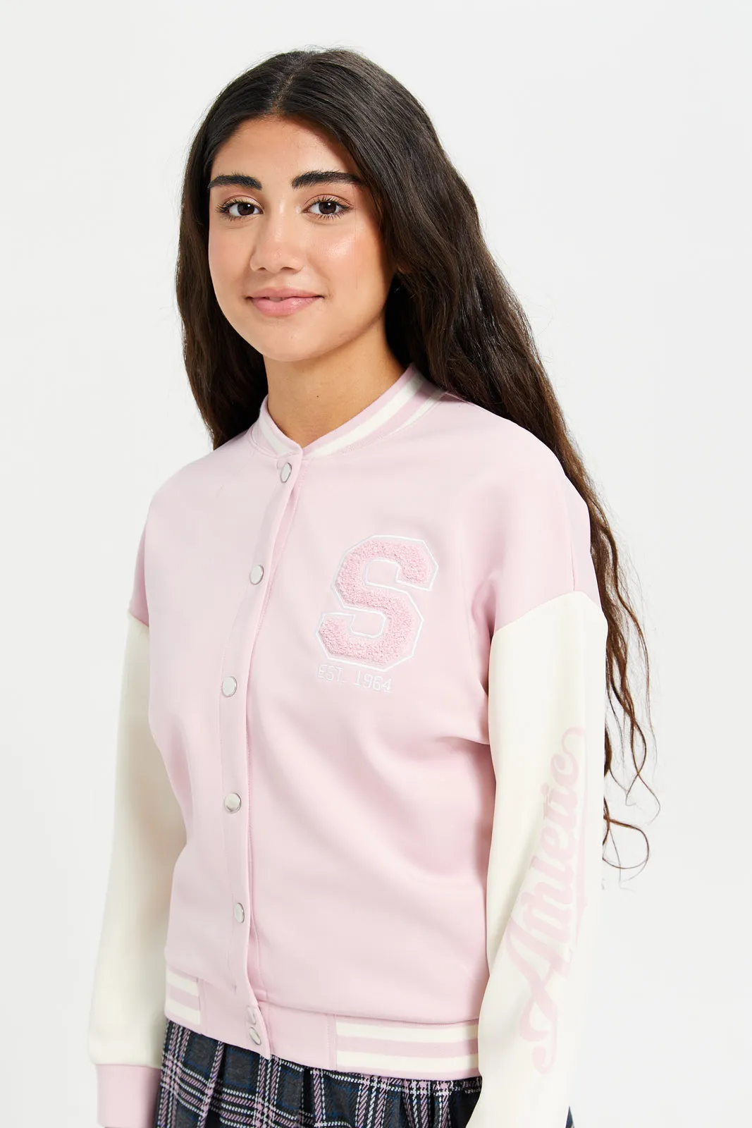 Senior Girls Pink Baseball Embellished Jackets