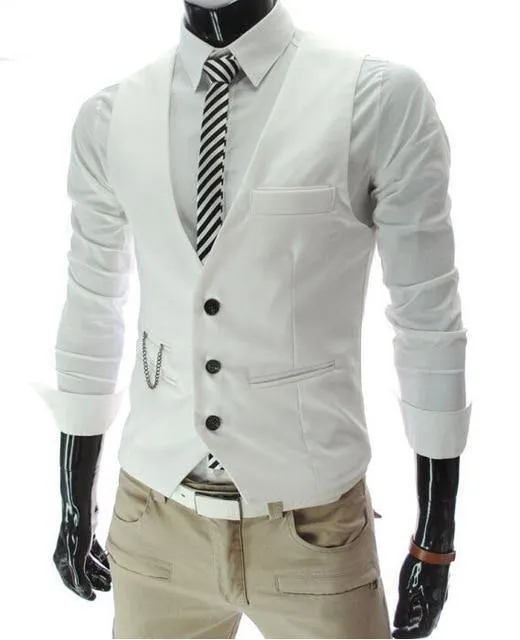 Slim Fit Men's Suit Vest Male Waistcoat Casual Sleeveless Formal Business Jacket