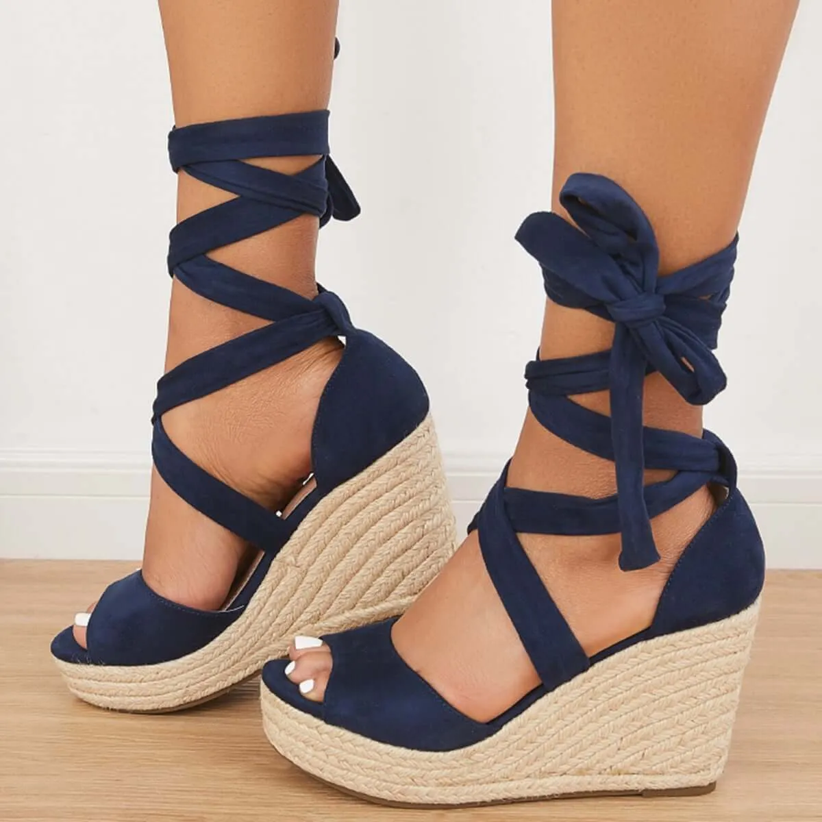 Sohiwoo Women Summer Lace Up Espadrille Heel Platform Wedge Sandals