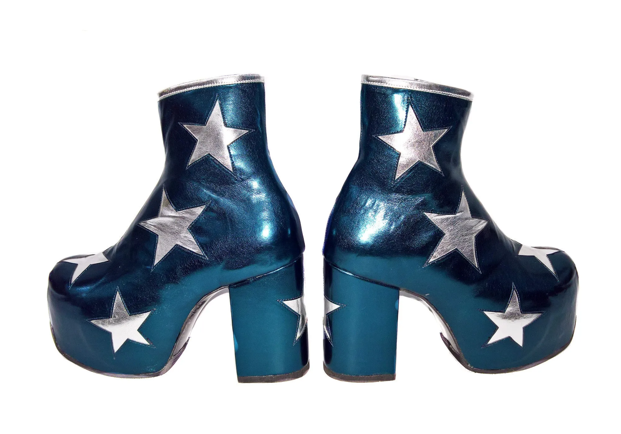 Vegan STARDUST Teal Metallic Platform Ankle Boots with Silver Stars