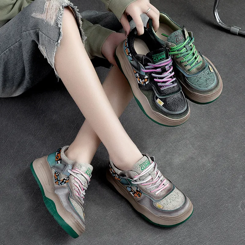 Women Fashion Patchwork Leather Stylish Casual Shoes