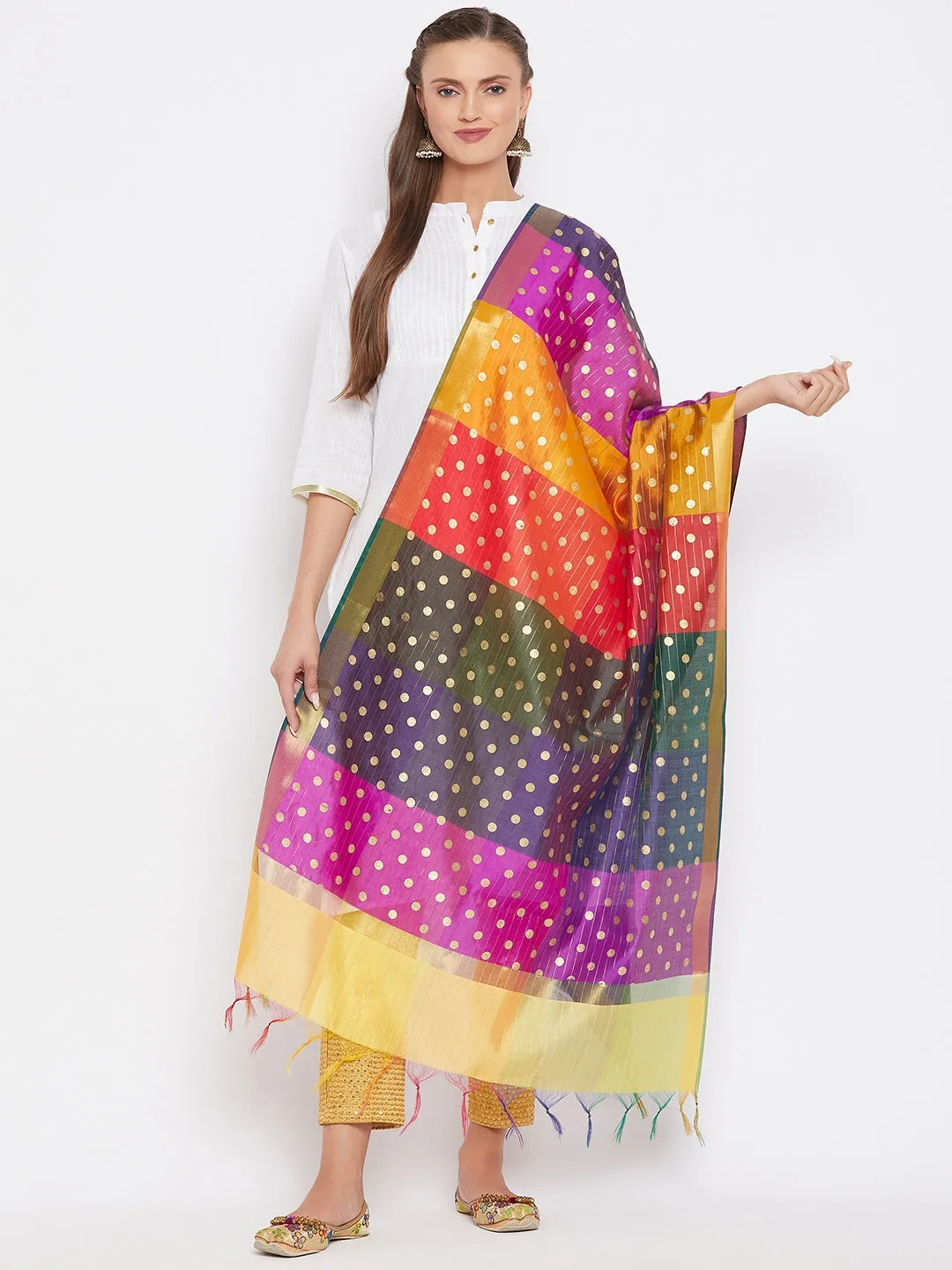 Women Multicolor Silk Blend Dupatta