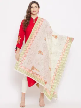 Women Off-White Printed Cotton Dupatta