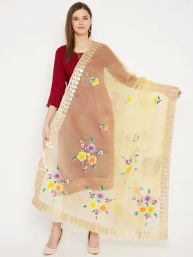 Women Yellow Printed Organza Dupatta