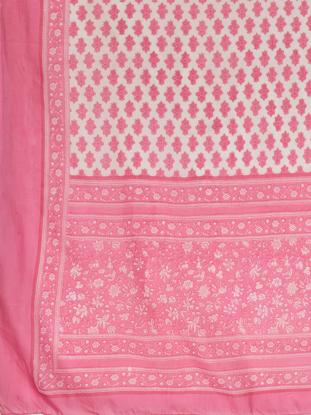 Women'S Print & Embroidered Straight Cotton Pink Stitched Kurta Pant With Dupatta